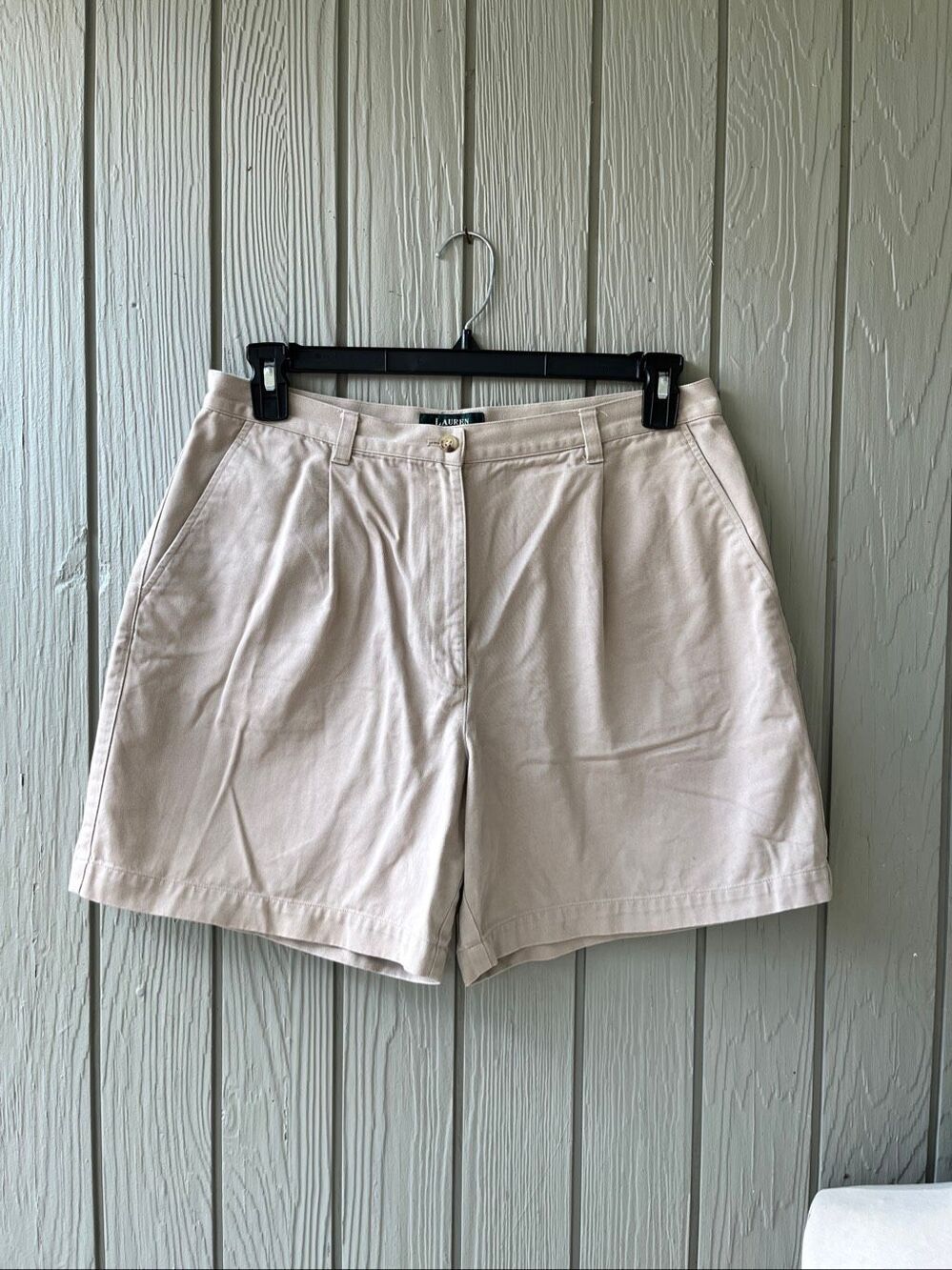 Lauren Ralph Lauren High Rise Pleated Chino Shorts 14P Khaki Preppy